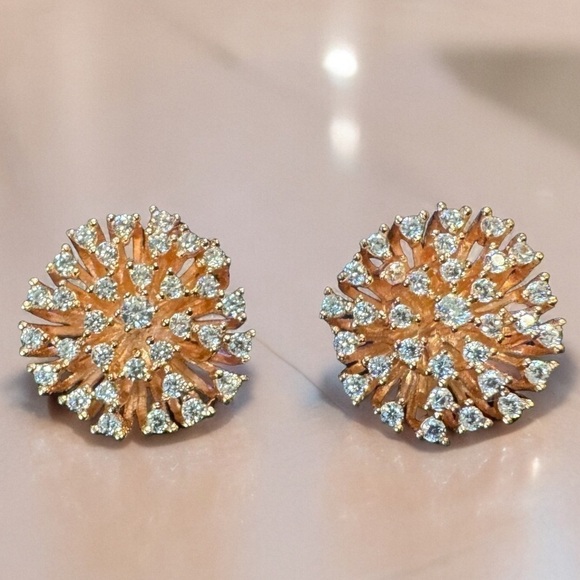 Rose Gold Over Sterling Crystal Starburst Stud Earrings - Picture 1 of 9